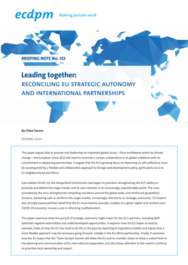 Reconciling Eu Strategic Autonomy and International Partnerships