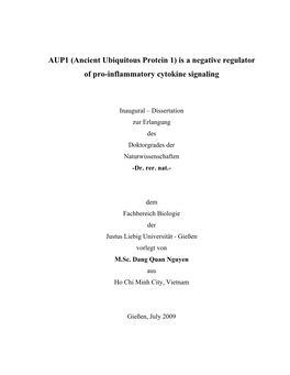 AUP1 (Ancient Ubiquitous Protein 1) Is a Negative Regulator of Pro-Inflammatory Cytokine Signaling