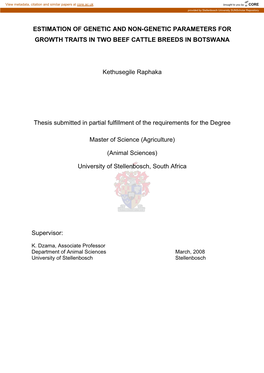 Estimation of Genetic and Non-Genetic Parameters for Growth Traits in Two Beef Cattle Breeds in Botswana