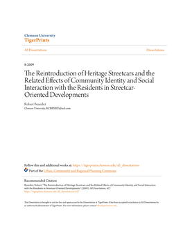 The Reintroduction of Heritage Streetcars and the Related Effects
