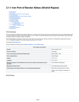 2.1.1 Iran Port of Bandar Abbas (Shahid Rajaee)