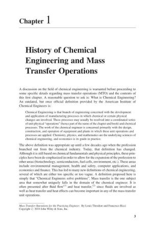 History of Chemical Engineering and Mass Transfer Operations