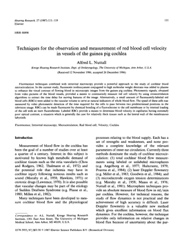 Techniques for the Observation and Measurement of Red Blood Cell Velocity in Vessels of the Guinea Pig Cochlea