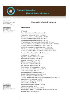 Mathematics in Sanskrit Literature © 2018 NJHSR