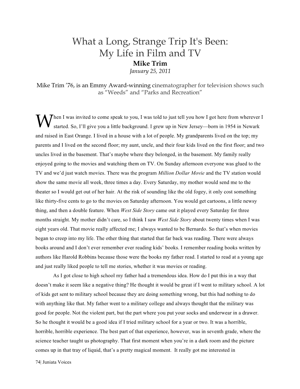 My Life in Film and TV Mike Trim January 25, 2011