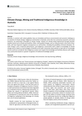 Climate Change, Mining and Traditional Indigenous Knowledge in Australia