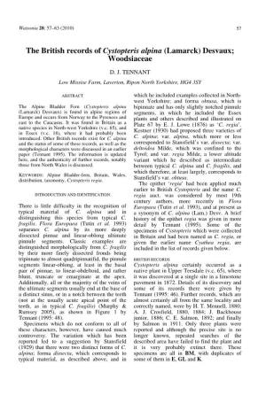 The British Records of Cystopteris Alpina (Lamarck) Desvaux; Woodsiaceae