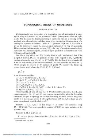 Topological Rings of Quotients