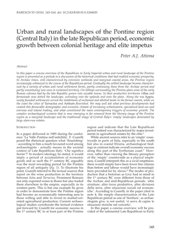 Urban and Rural Landscapes of the Pontine Region (Central Italy) in the Late Republican Period, Economic Growth Between Colonial Heritage and Elite Impetus