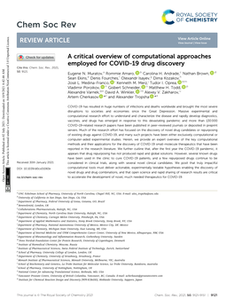 A Critical Overview of Computational Approaches Employed for COVID-19 Drug Discovery Cite This: Chem