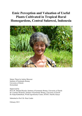 Emic Perception and Valuation of Useful Plants Cultivated in Tropical Rural Homegardens, Central Sulawesi, Indonesia