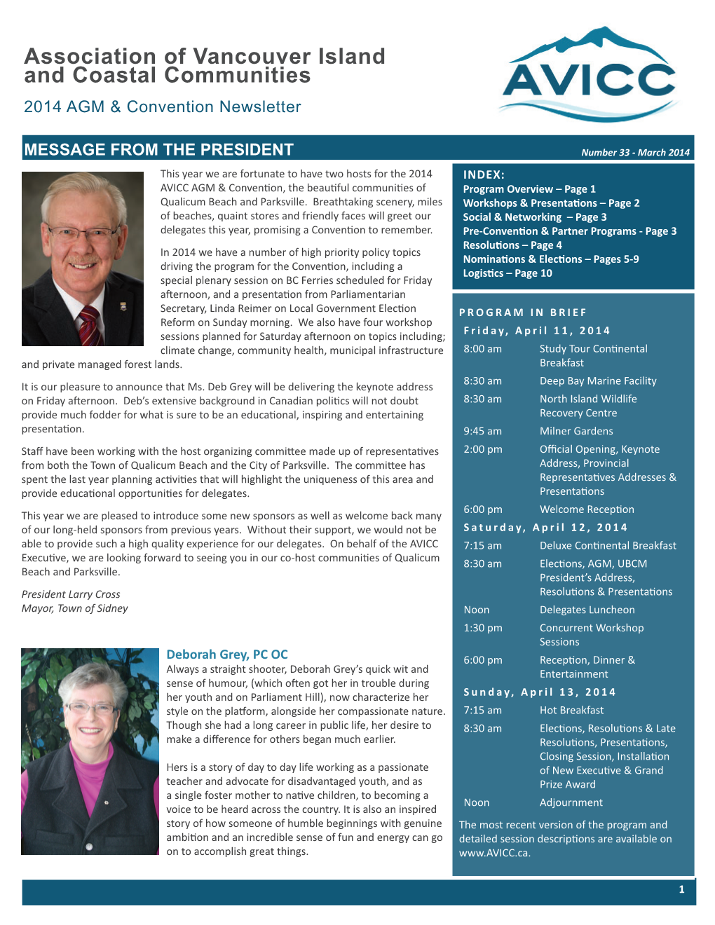 Association of Vancouver Island and Coastal Communities 2014 AGM & Convention Newsletter