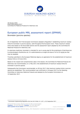 European Public MRL Assessment Report (EPMAR) Bromelain (Porcine Species)