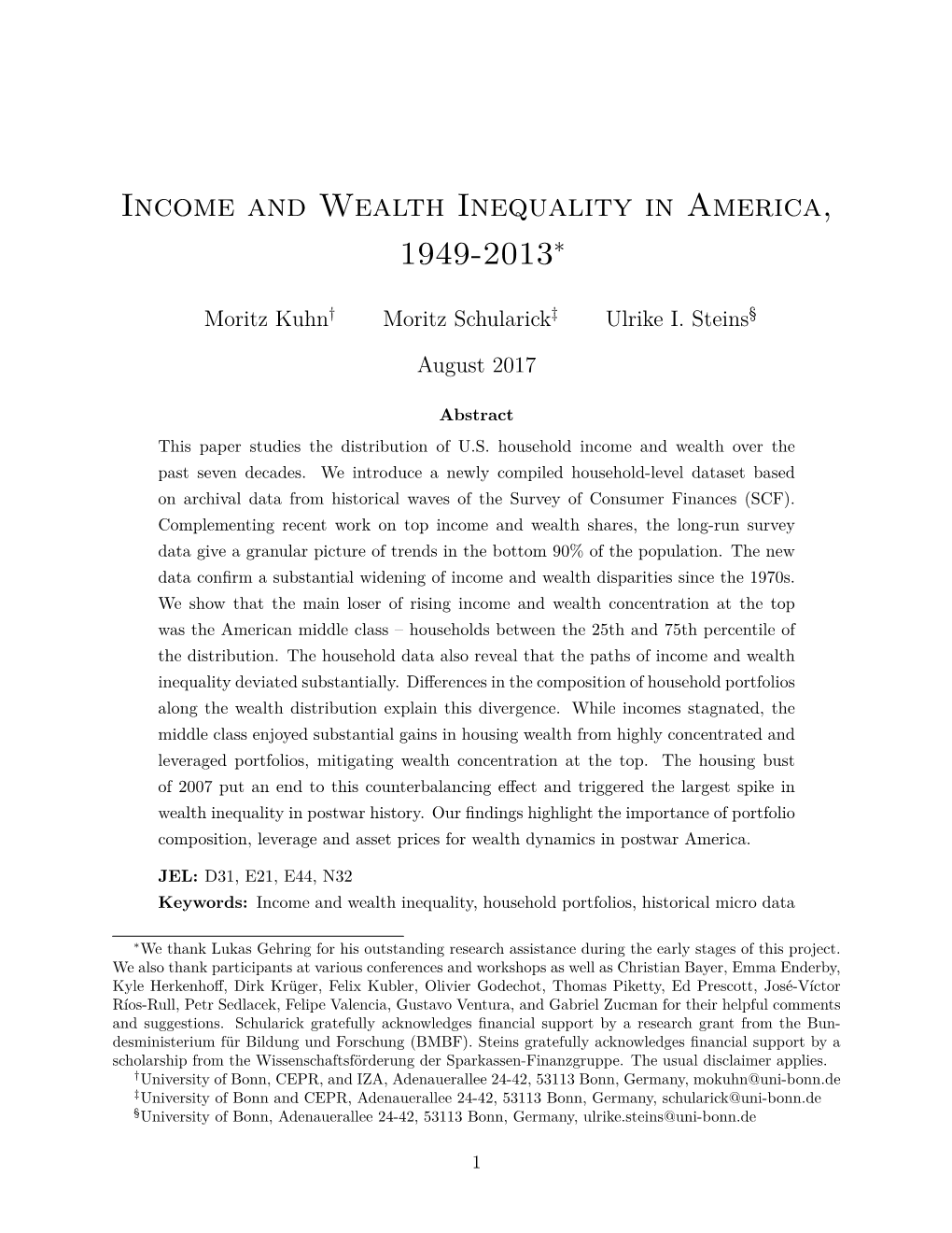 Income and Wealth Inequality in America, 1949-2013∗