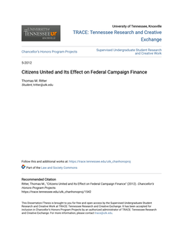 Citizens United and Its Effect on Federal Campaign Finance