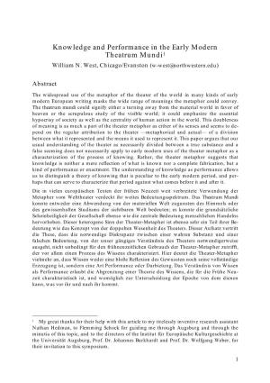 Knowledge and Performance in the Early Modern Theatrum Mundi1 William N