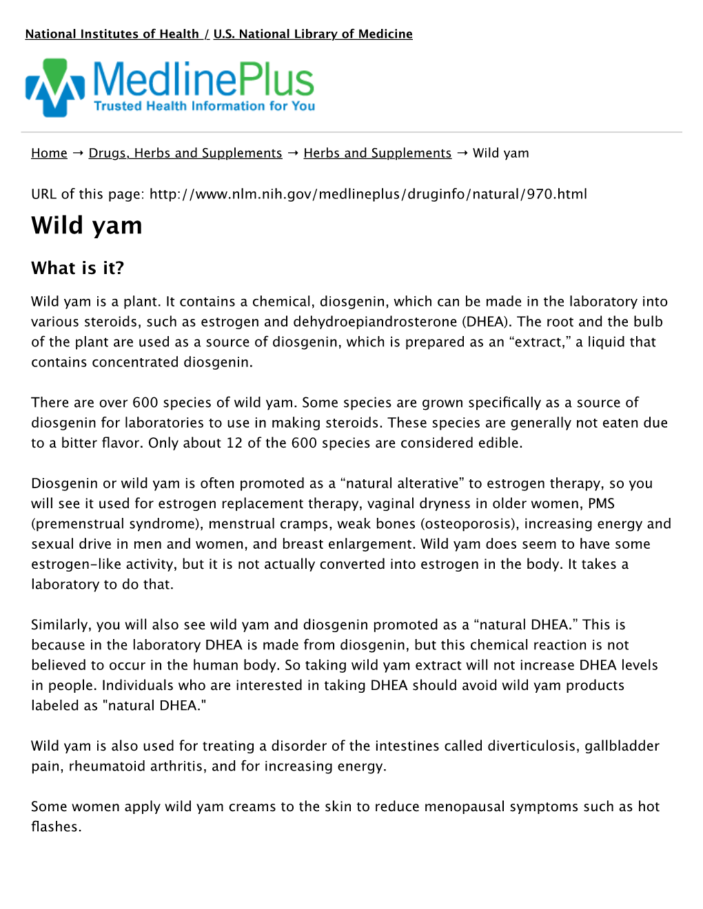 Wild Yam: Medlineplus Supplements