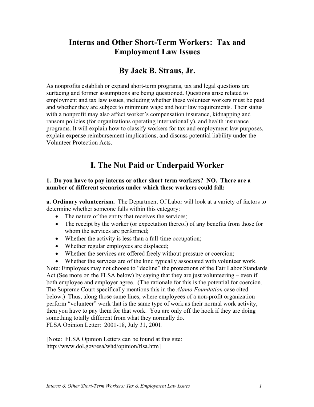 Interns & Other Short-Term Workers: Tax & Employment
