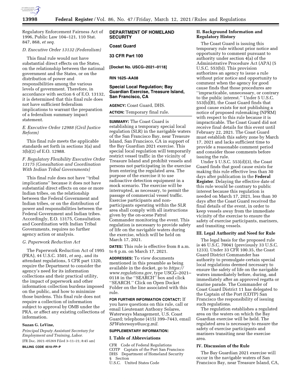 Federal Register/Vol. 86, No. 47/Friday, March 12, 2021/Rules