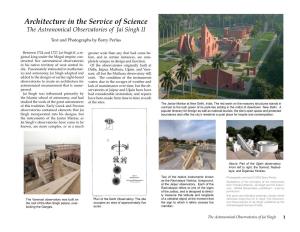 Architecture in the Service of Science the Astronomical Observatories of Jai Singh II