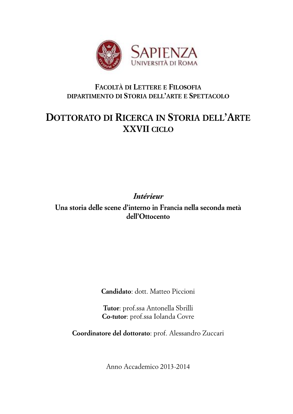 Dottorato Di Ricerca in Storia Dell'arte