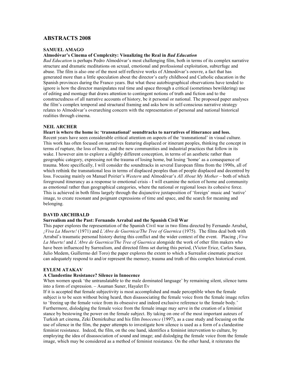 Abstracts for Conf Programme 2008