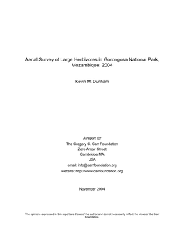 Aerial Survey of Large Herbivores in Gorongosa National Park, Mozambique: 2004