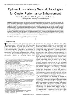 Optimal Low-Latency Network Topologies for Cluster Performance Enhancement Yuefan Deng, Member, IEEE, Meng Guo, Alexandre F