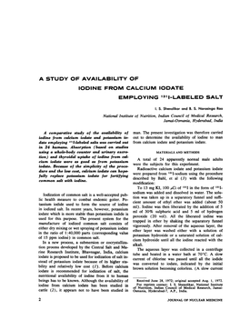 Was Converted to Iodate, Indicated by the Initial 2 a STUDY of AVAILABILITY of IODINE from CALCIUM IODATE EMPLOYIN