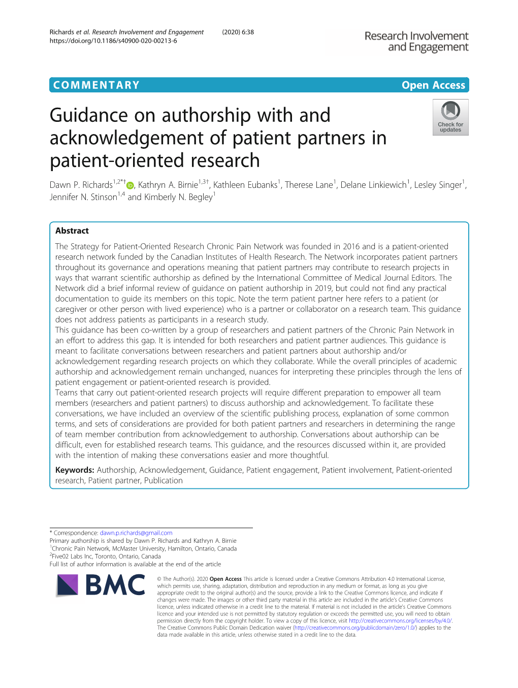 Guidance On Authorship With And Acknowledgement Of Patient Partners In ...