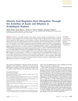 Abscisic Acid Regulates Root Elongation Through the Activities of Auxin and Ethylene in Arabidopsis Thaliana