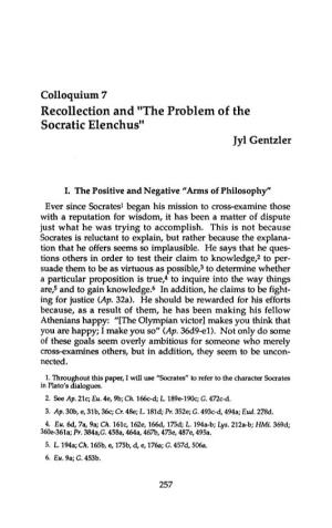 The Problem of the Socratic Elenchus" Jyl Gentzler