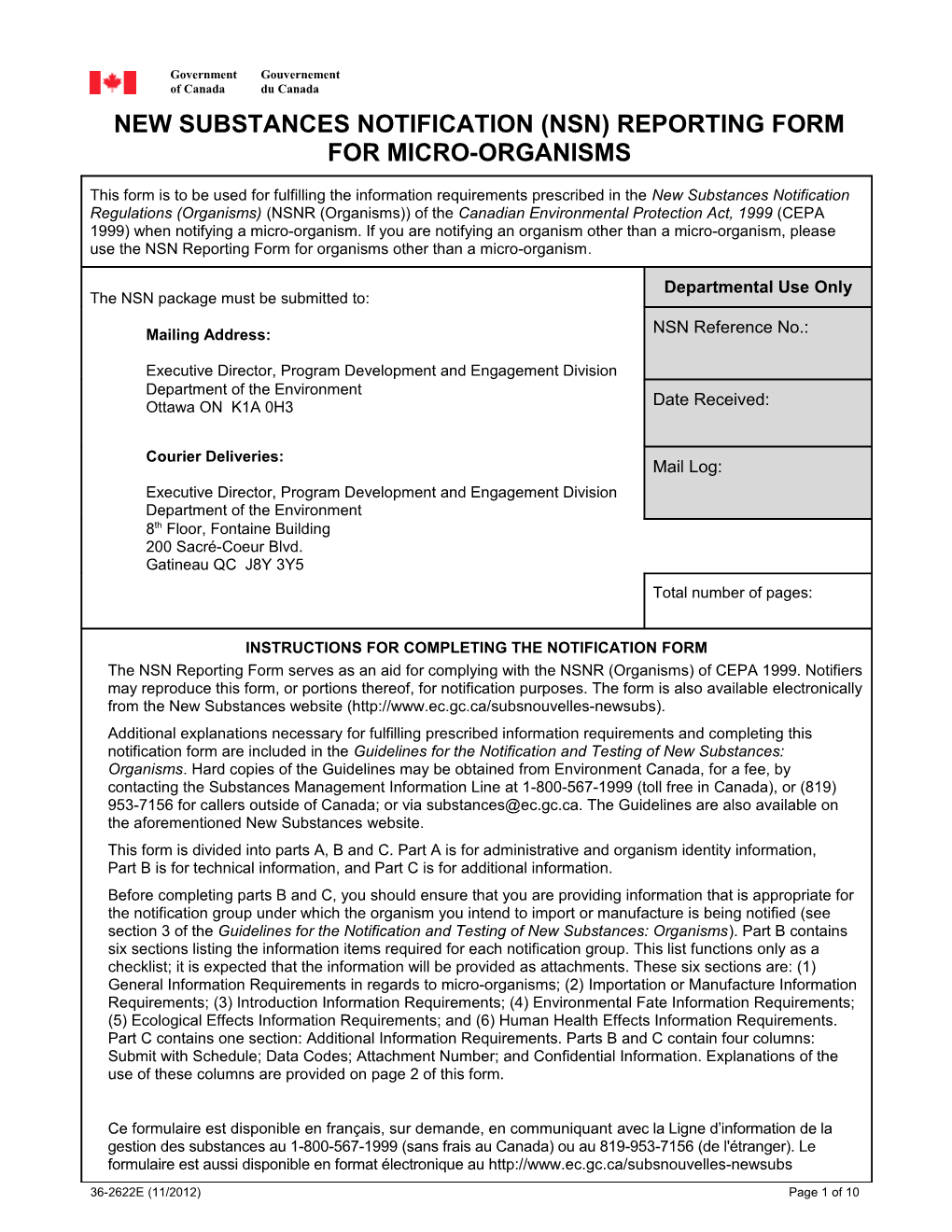 New Substances Notification (Nsn) Reporting Form