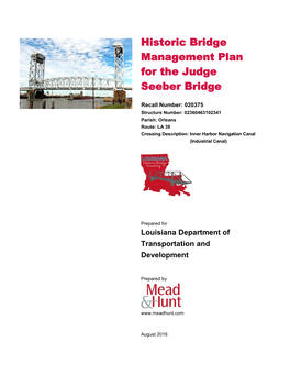 Historic Bridge Management Plan for the Judge Seeber Bridge