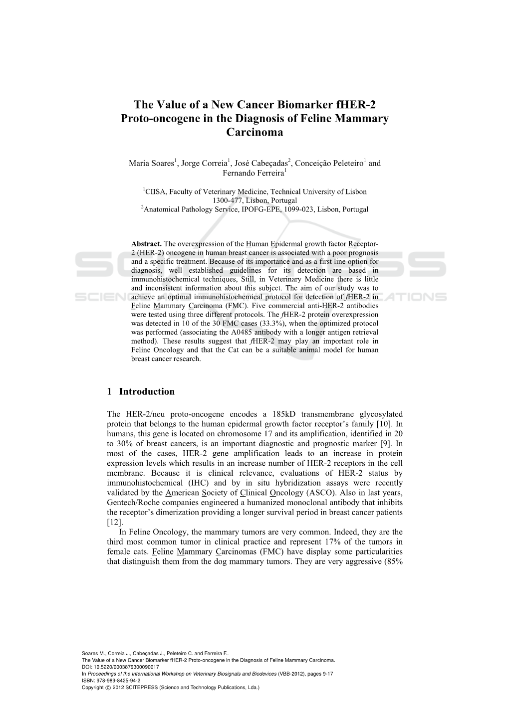 The Value of a New Cancer Biomarker Fher-2 Proto-Oncogene in the Diagnosis of Feline Mammary Carcinoma