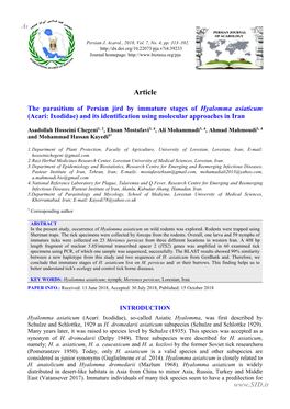 The Parasitism of Persian Jird by Immature Stages of Hyalomma Asiaticum (Acari: Ixodidae) and Its Identification Using Molecular Approaches in Iran