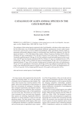 Catalogue of Alien Animal Species in the Czech Republic