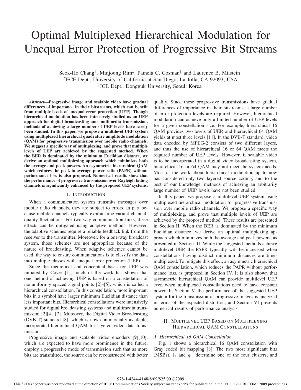 Optimal Multiplexed Hierarchical Modulation for Unequal Error Protection of Progressive Bit Streams