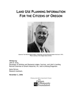 Land Use Planning Information for the Citizens of Oregon