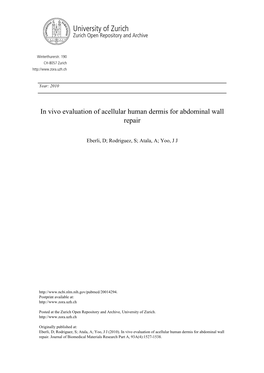 'In Vivo Evaluation of Acellular Human Dermis for Abdominal Wall Repair'