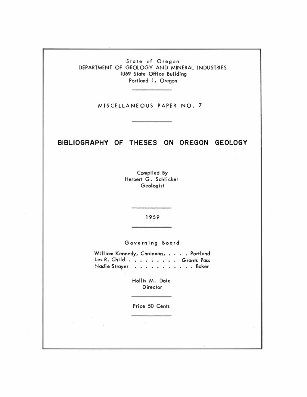 DOGAMI MP-7, Bibliography of Theses and Dissertations on Oregon Geology