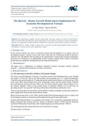 The Harrod – Domar Growth Model and Its Implications for Economic Development in Vietnam