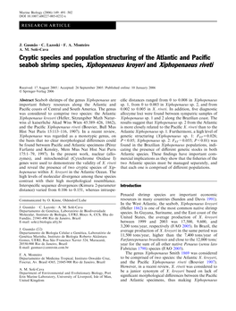 Cryptic Species and Population Structuring of the Atlantic and Pacific Seabob Shrimp Species, Xiphopenaeus Kroyeri and Xiphopena