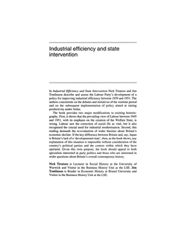 Industrial Efficiency and State Intervention: Labour 1939-51