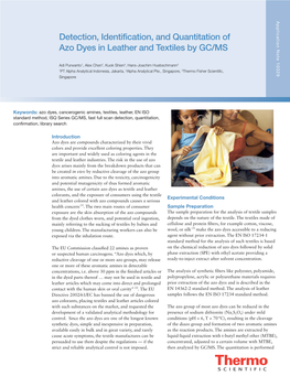 Detection, Identification, and Quantitation of Azo Dyes in Leather