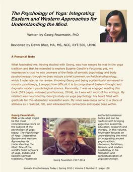 The Psychology of Yoga: Integrating Eastern and Western Approaches for Understanding the Mind