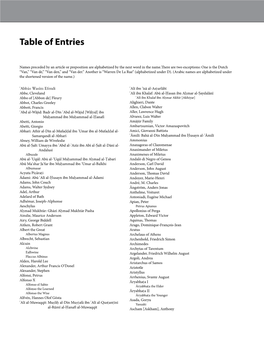 Table of Entries
