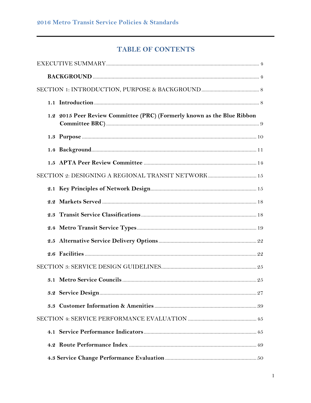 2016 Metro Transit Service Policies and Standards