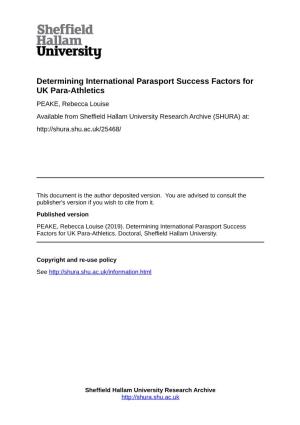 Determining International Parasport Success Factors for UK Para-Athletics