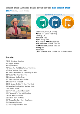 Ernest Tubb and His Texas Troubadours the Ernest Tubb Story Mp3, Flac, Wma